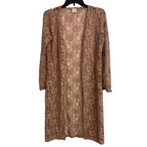 Must Have Sheer Floral Lace Duster Cardigan Mauve Open Front